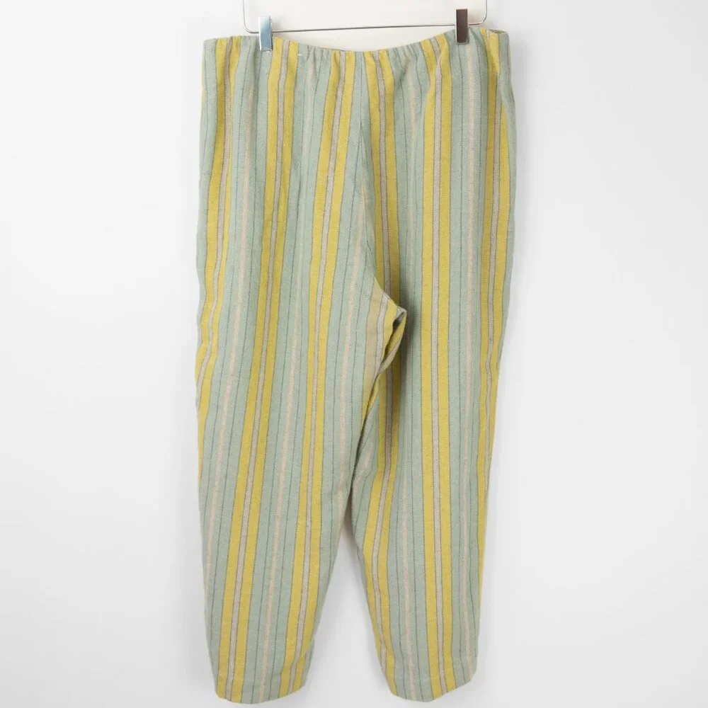 Soft Surroundings Caldera Stripe Pants Linen Blend Cropped Aqua Blue Size 16 - Picture 2 of 6